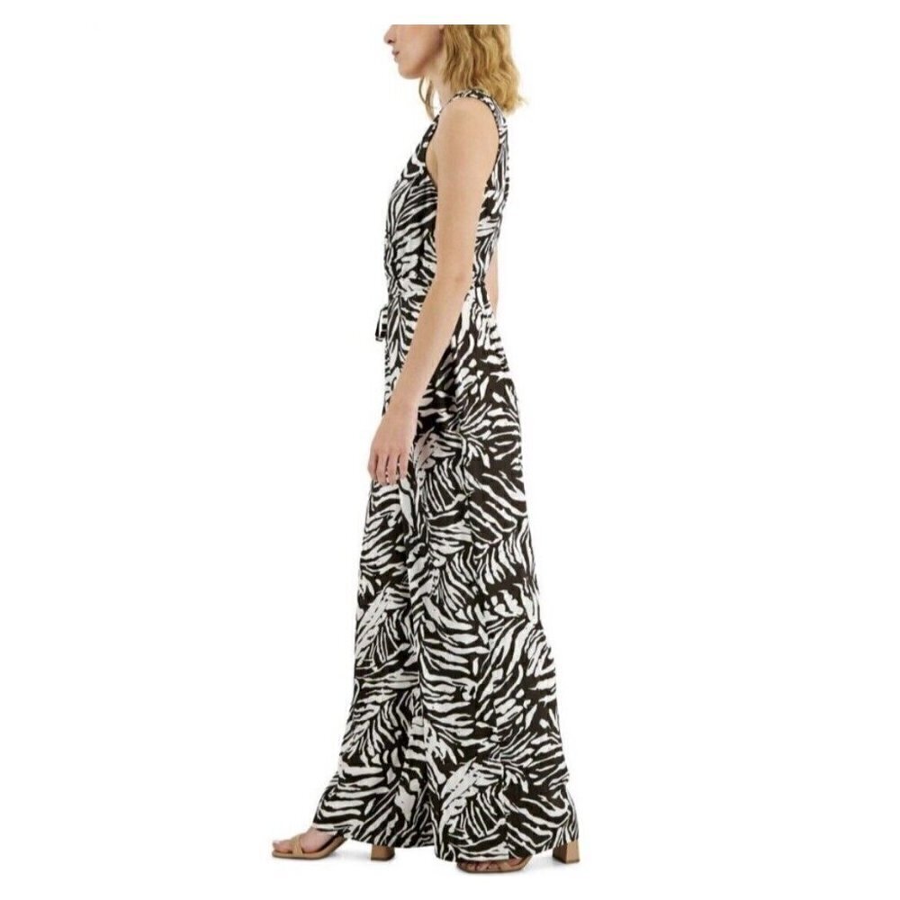 Inc tropical wide leg Jumpsuit Size 6 Brown white Satin animal print NWT - Picture 7 of 15